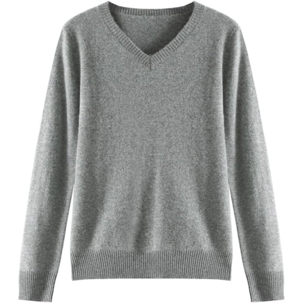 Women's Cashmere Merino Wool Blend Long Sleeve Lightweigh V-Neck Sweater